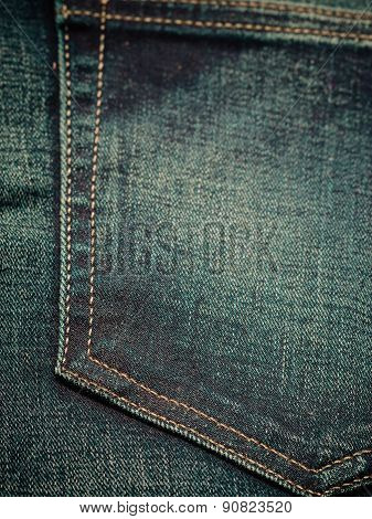 Closeup Detail Of Blue Denim Pocket