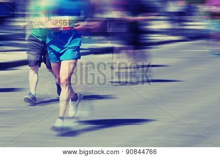 Detail Of A Marathon Runner In Full Action.   Group Of Runners, Emotional Blurred Imagepeople Runnin