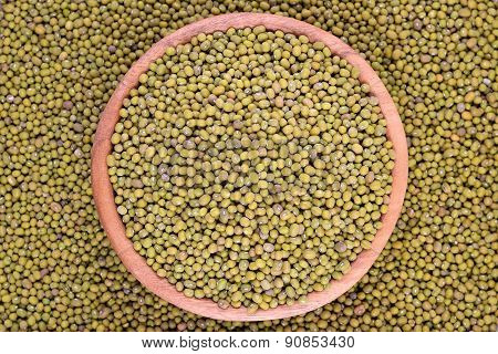 Green Mung Beans In A Wooden Bowl