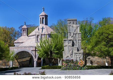 Church And Khachkar, Cross-stone In Etchmiadzin Cathedral, Vagharshapat, Armenia