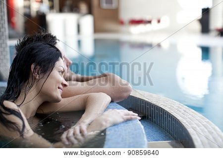 Couple relaxing in  of spa center