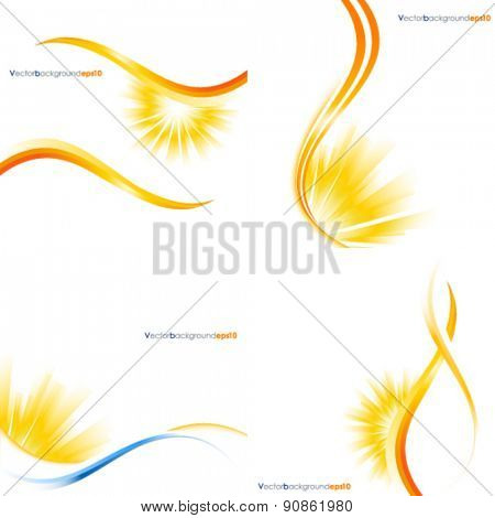 Yellow and white vector background with sun burst effect - set