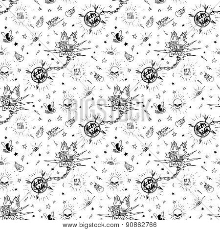 Traditional tattoo biker seamless pattern