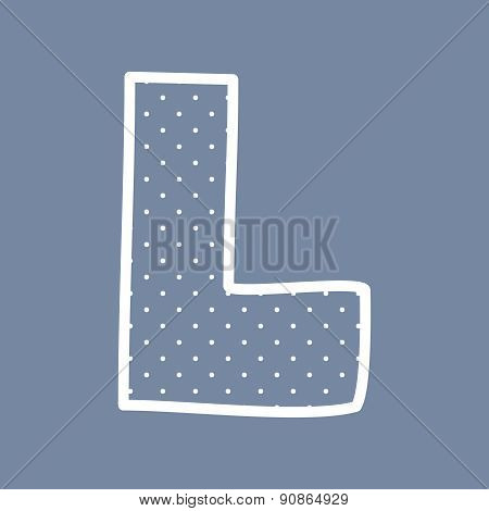 L vector letter with white polka dots on blue background