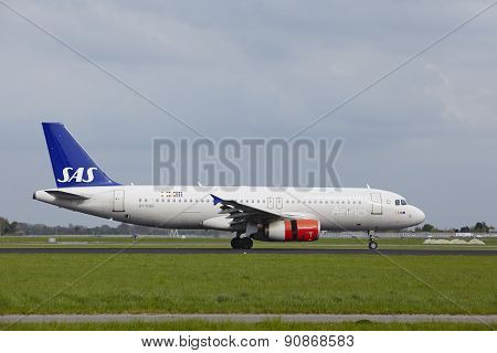 Amsterdam Airport Schiphol - Airbus A320 Of Sas Scandinavian Airlines Lands