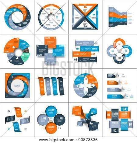 Modern paper infographics set for e-business, diagrams, charts, web sites, mobile applications, banners, corporate brochures, book covers, layouts, presentations etc. Raster illustration