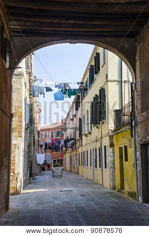 Clothes drying in a narrow street, Venice