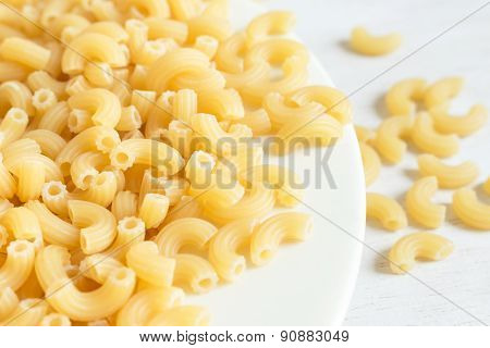 Closeup of dry elbow macaroni pasta