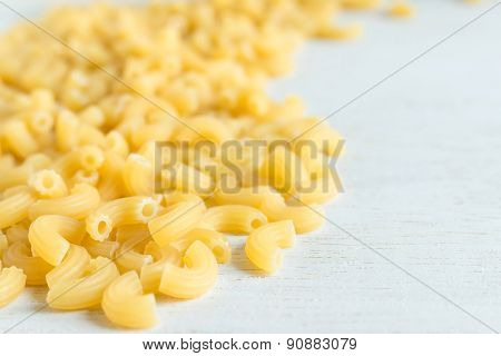 Closeup of dry macaroni pasta
