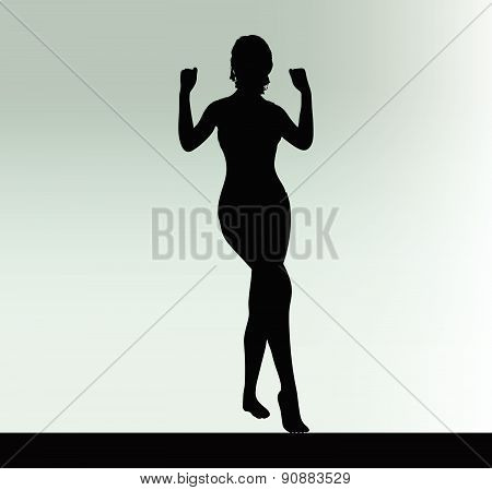 Woman Silhouette With Hand Gesture Power And Might