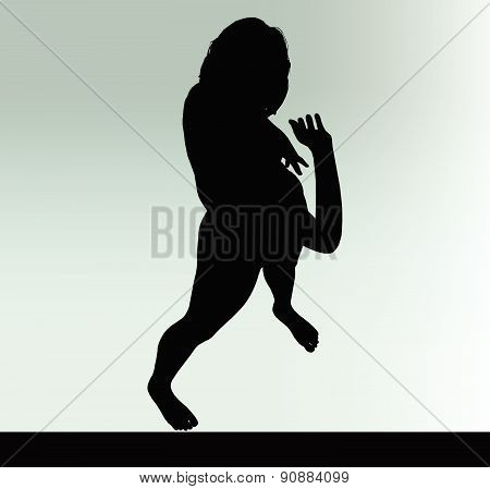Woman Silhouette With Hand Gesture Greet