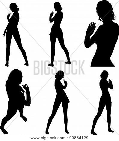 Woman Silhouette With Hand Gesture Greet
