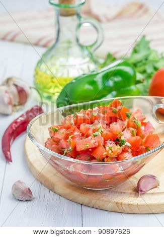 Bowl Of Fresh Homemade Salsa Dip And Ingredients