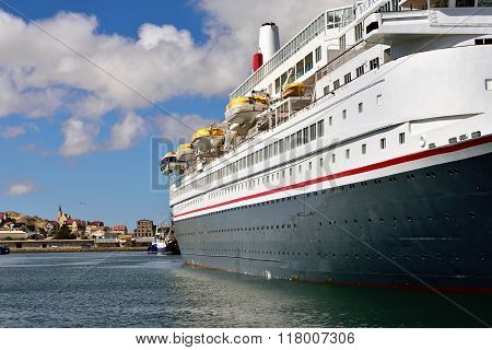 Big Cruise Ship In The Port Of Luderitz In The Early Morning