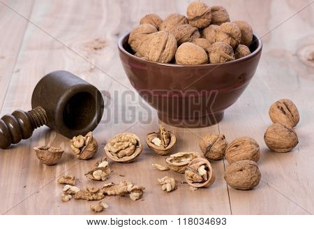 Walnuts on wooden table