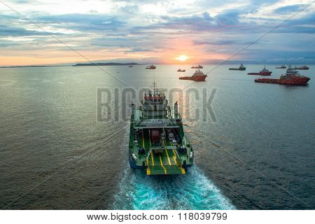 Aerial View Putra Jaya ferry from Labuan to Menumbok.