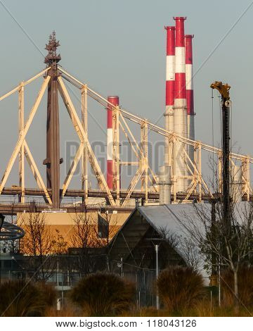 Queensborough Bridge With Red & White Chimneys