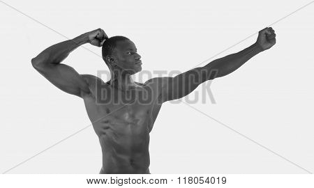 Muscular Black Athlete man on White Background