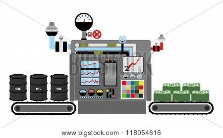 Production Money. Technological Process Of Production Cash Flow From Petroleum. Barrels Of Oil Bring