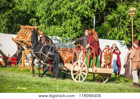 Celtic chariot in historical reenactment of Boudica's rebellion