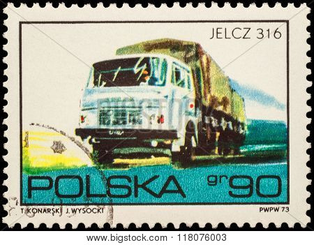 Truck Jelcz 316 On Postage Stamp