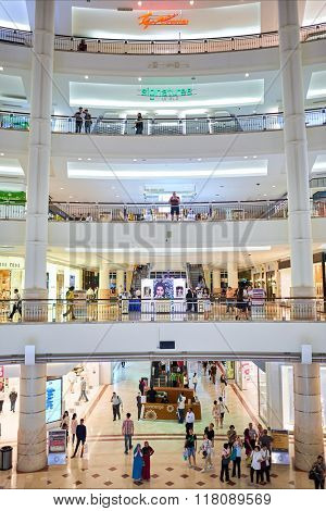 KUALA LUMPUR, MALAYSIA - APRIL 23, 2014: Suria KLCC shopping mall in Petronas Twin Towers. Suria KLCC is one of the largest shopping malls in Malaysia