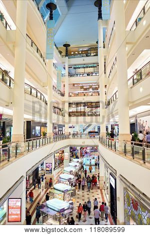 KUALA LUMPUR, MALAYSIA - APRIL 23, 2014: Suria KLCC shopping mall in Petronas Twin Towers. Suria KLCC is one of the largest shopping malls in Malaysia