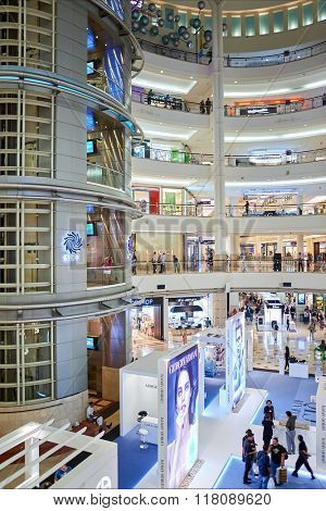 KUALA LUMPUR, MALAYSIA - APRIL 23, 2014: Suria KLCC shopping mall in Petronas Twin Towers. Suria KLCC is one of the largest shopping malls in Malaysia