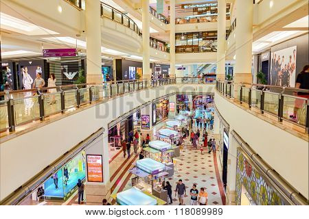 KUALA LUMPUR, MALAYSIA - APRIL 23, 2014: Suria KLCC shopping mall in Petronas Twin Towers. Suria KLCC is one of the largest shopping malls in Malaysia