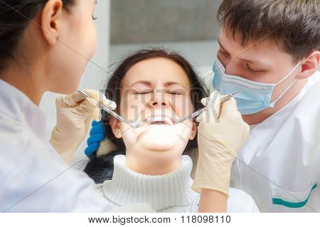 Female patient with open mouth