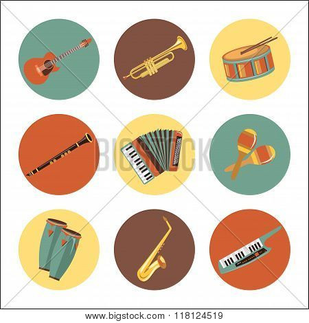 Set of music instruments icons. Flat style design.