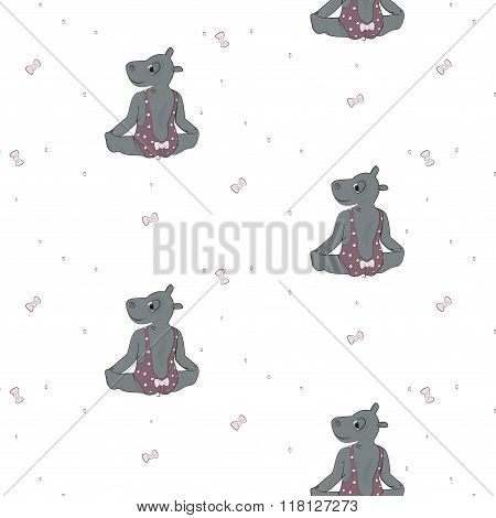 cartoon hippo in bodysuit making split gymnastics pattern