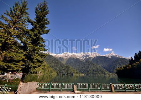View Of The Mountain Lake Rizza, Abkhazia