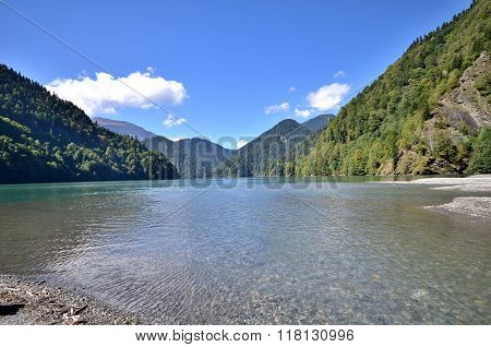 View Of The Mountain Lake Rizza, Abkhazia