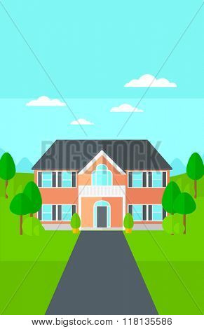 Background of house with beautiful landscape and driveway.