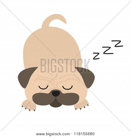 Mops Pug Dog. Cute Cartoon Character. Flat Design. Isolated. Wite Background.