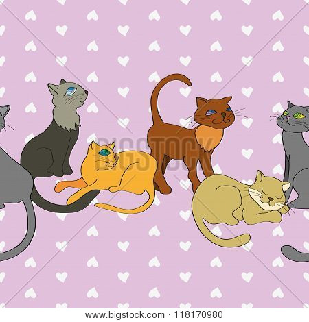 Vector seamless line pattern with cats