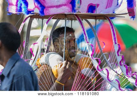 Georgetown, Penang, Malaysia - January 24, 2016 : Hindu Devotee Taking Part In The Thaipusam Festiva