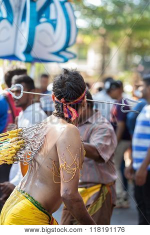 Georgetown, Penang, Malaysia - January 24, 2016 : Hindu Devotee Taking Part In The Thaipusam Festiva