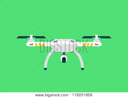 Remote aerial drone with a camera taking photography or video recording . Vector art on isolated bac
