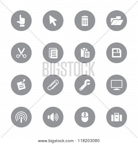 web icon set 3 on gray circle