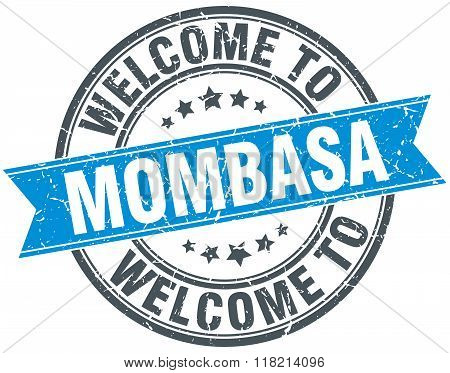 welcome to Mombasa blue round vintage stamp
