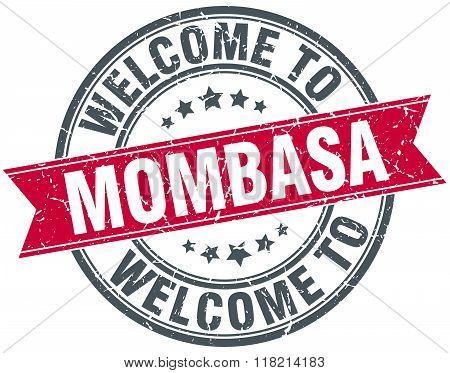welcome to Mombasa red round vintage stamp