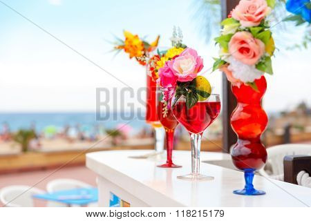 Glasses with cocktails at the resort