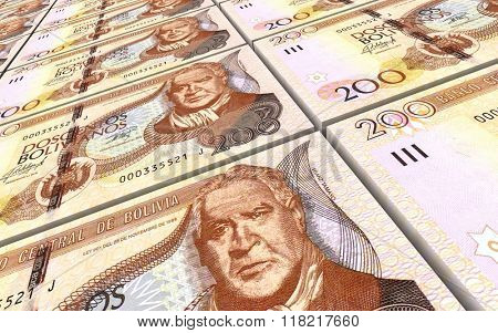 Bolivian boliviano bills stacks background. Computer generated 3D photo rendering