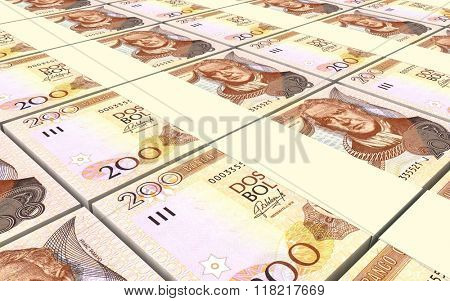 Bolivian boliviano bills stacks background. Computer generated 3D photo rendering