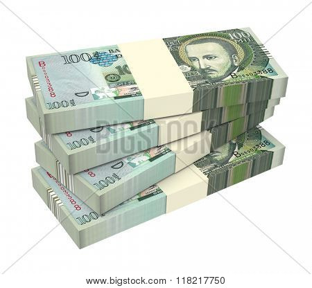 Paraguyan guarani bills isolated on white background. Computer generated 3D photo rendering.