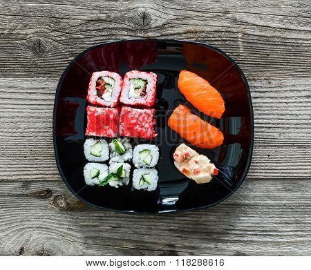 various sushi on white plate