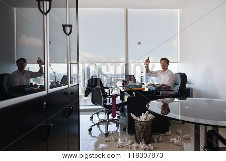 Business Man Throwing Paper Letter To Trash Bin