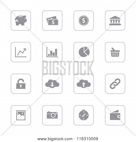 Gray simple flat icon set 4 with rounded rectangle frame
